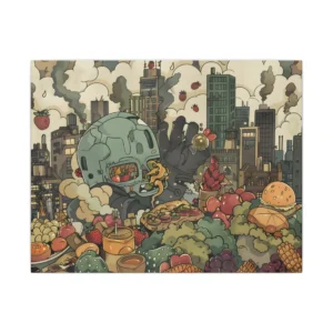 Cartoon City Skyline with Food Canvas Print