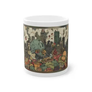 Cartoon City Skyline with Food Mug