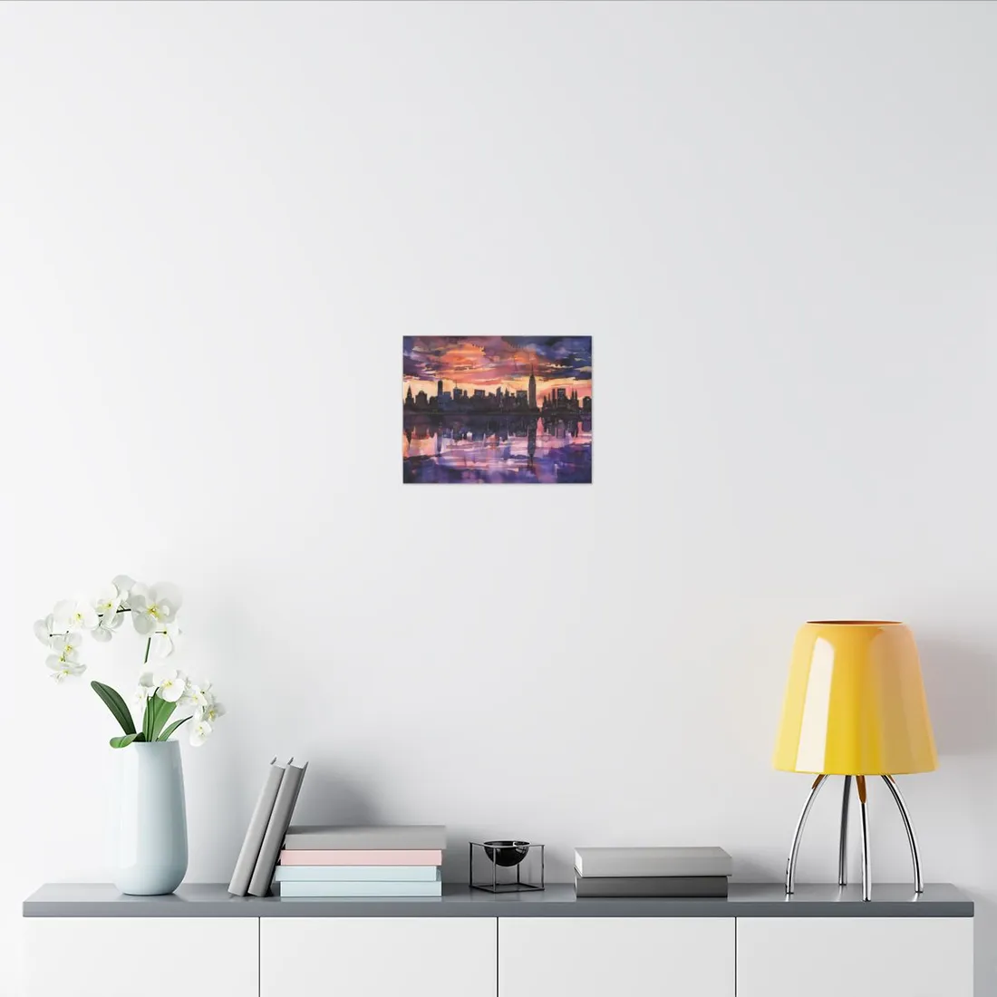 Vibrant Watercolor NYC Sunset: Dynamic Skyline Art - Canvas