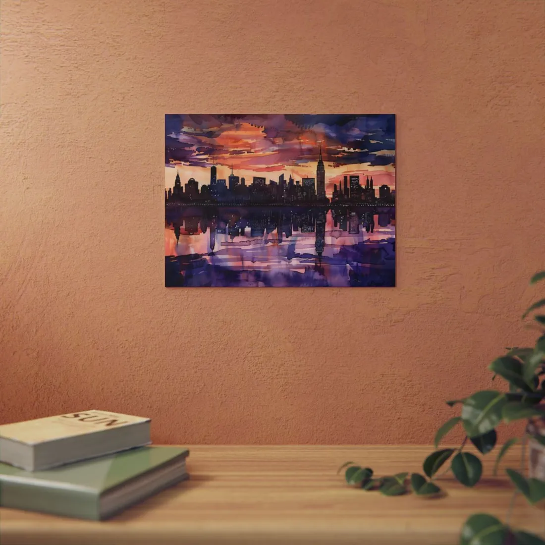 Vibrant Watercolor NYC Sunset: Dynamic Skyline Art - Metal Poster