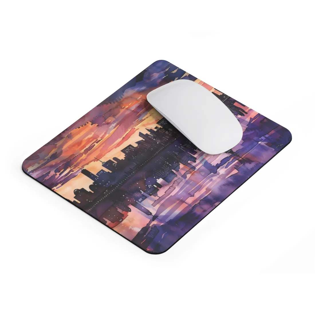 Vibrant Watercolor NYC Sunset: Dynamic Skyline Art - Mouse Pad