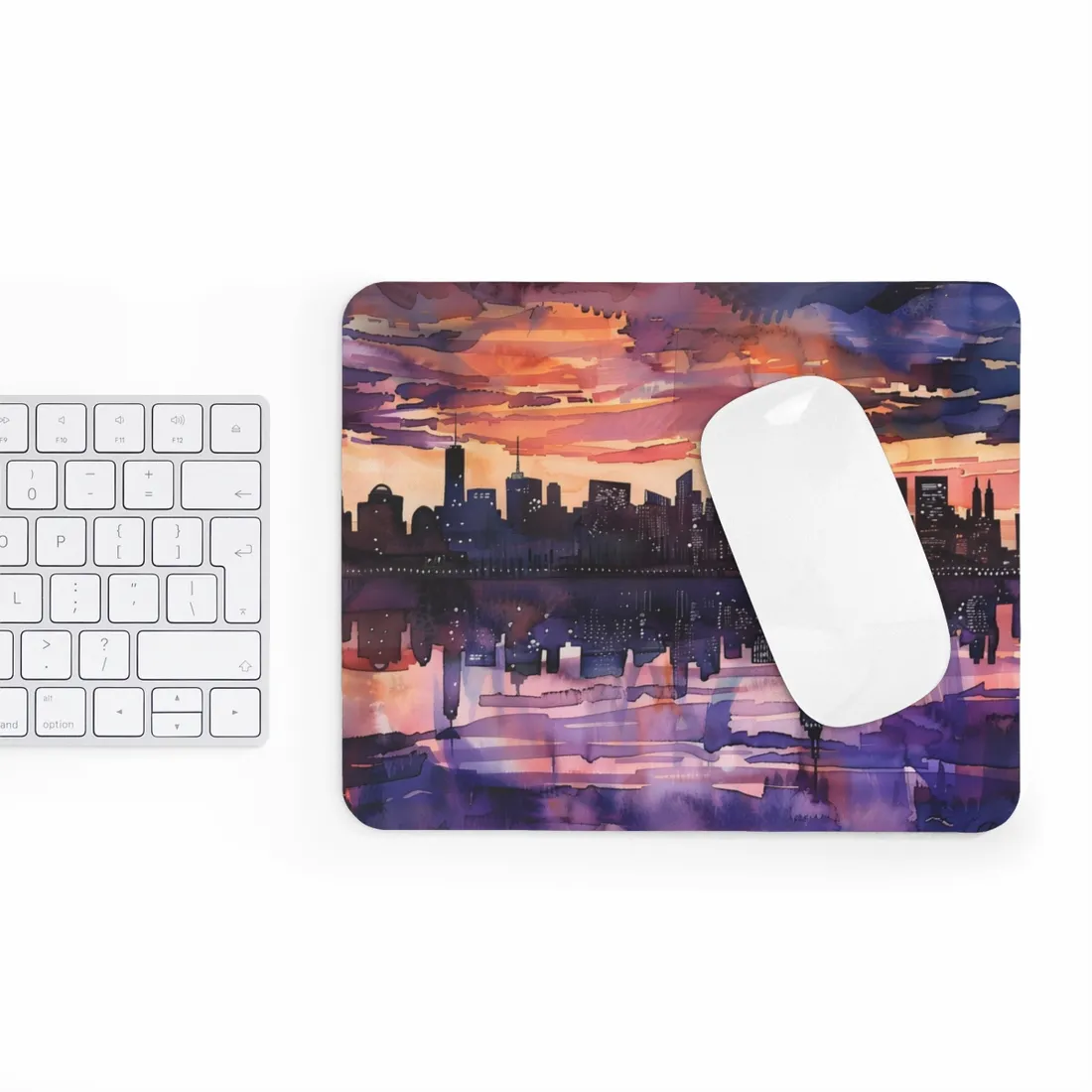 Vibrant Watercolor NYC Sunset: Dynamic Skyline Art - Mouse Pad