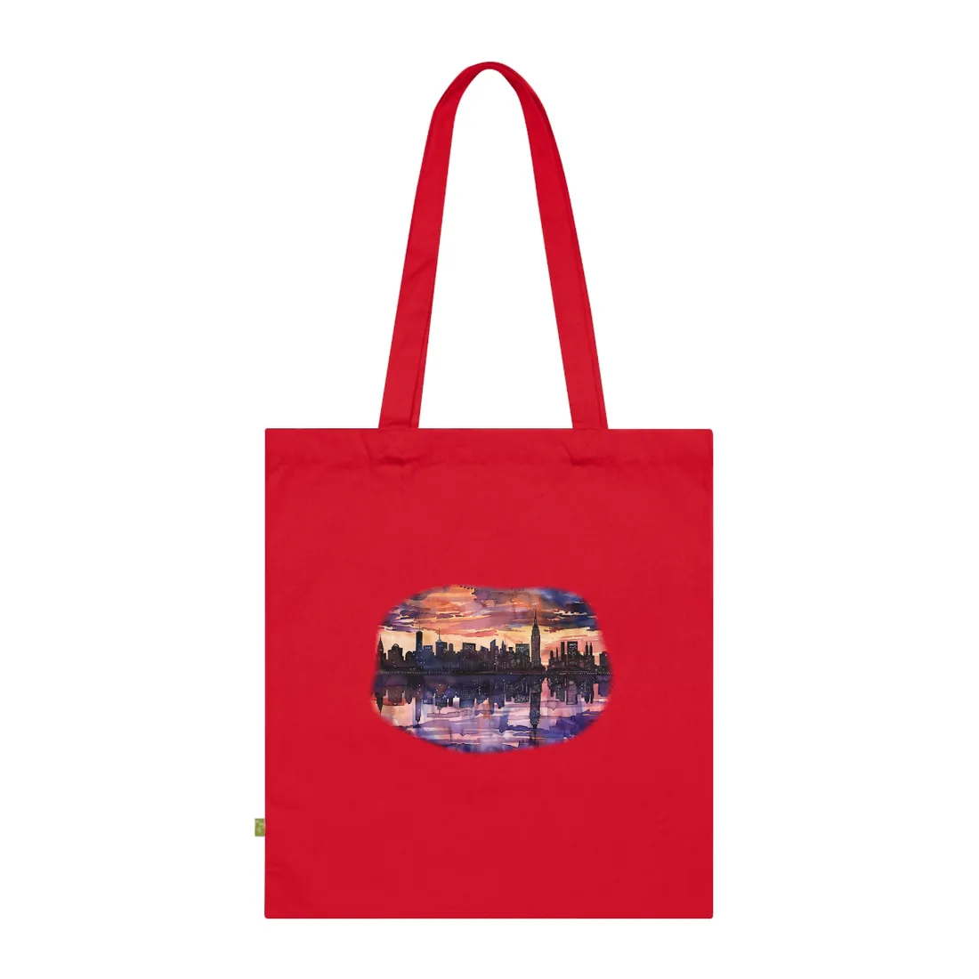 Vibrant Watercolor NYC Sunset: Dynamic Skyline Art - Tote Bag (Classic Red)