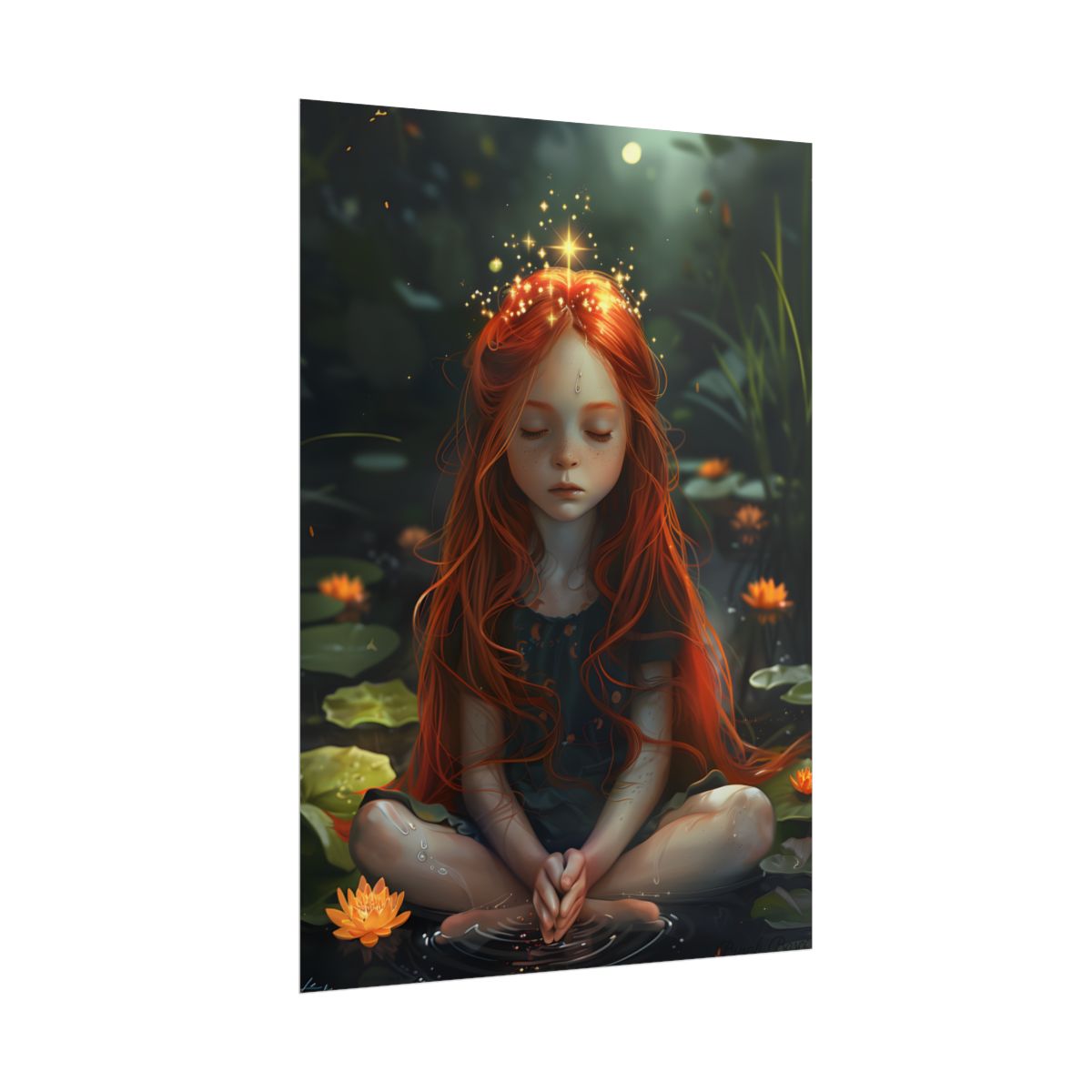 Vibrant Young Girl: Sparkling Red Hair Artwork - Poster