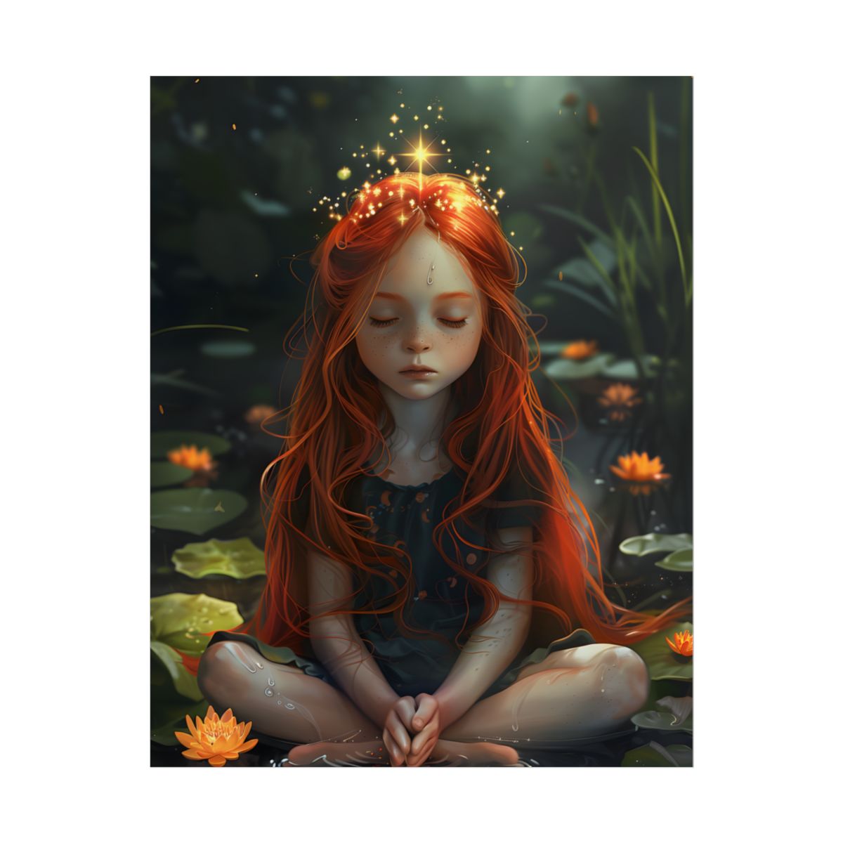 Vibrant Young Girl: Sparkling Red Hair Artwork - Poster