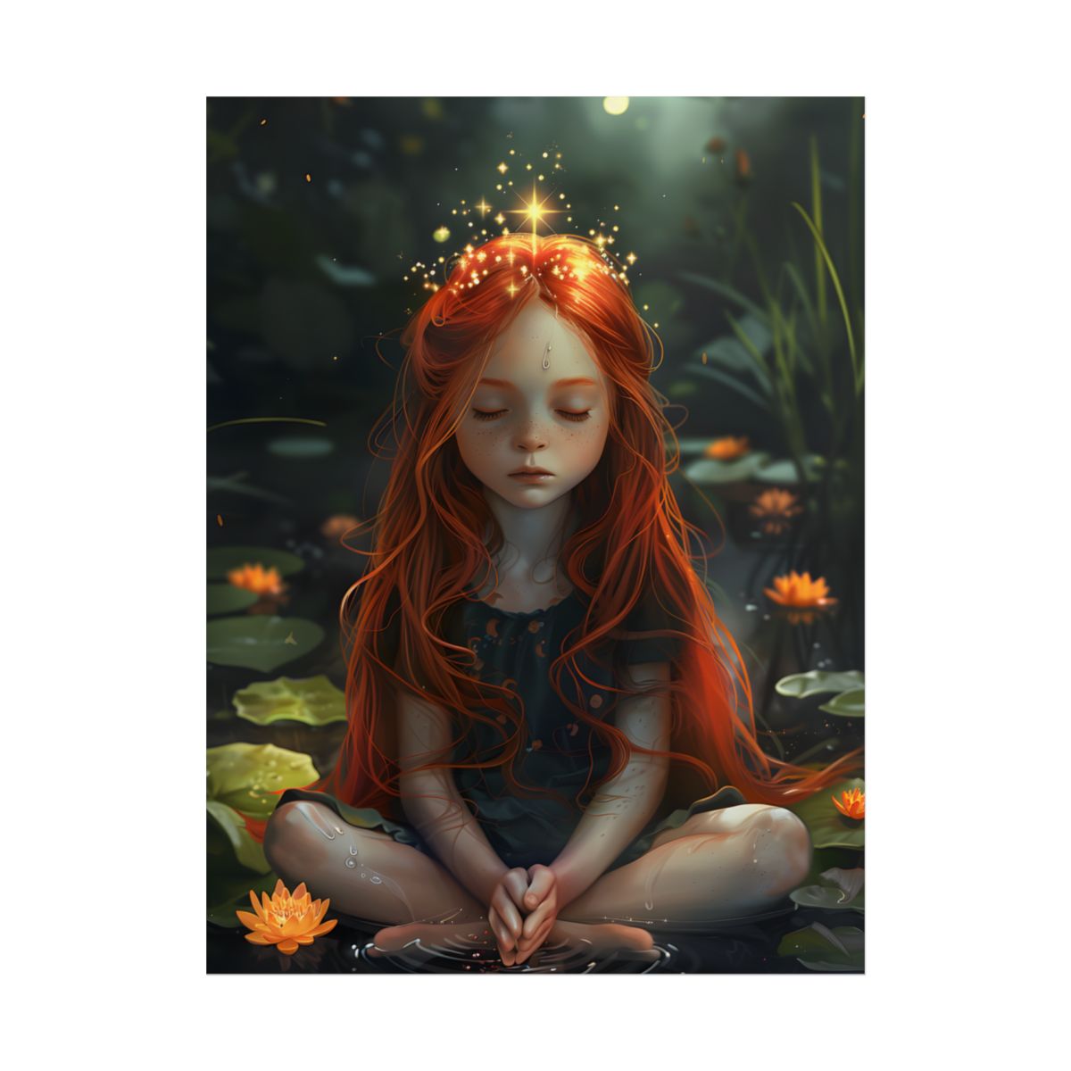 Vibrant Young Girl: Sparkling Red Hair Artwork - Poster