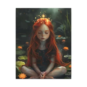 Girl Meditating Among Water Lilies Canvas Print
