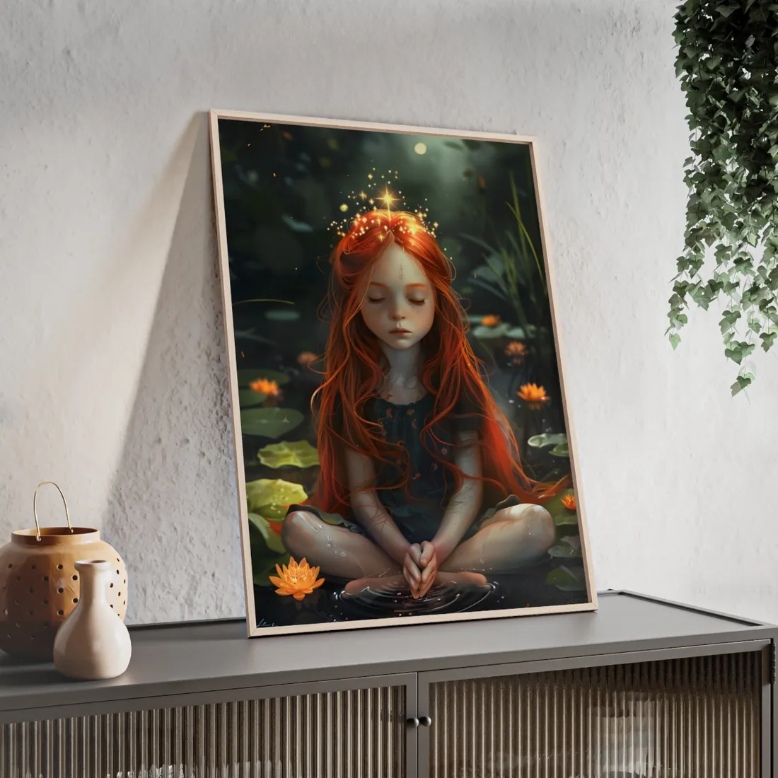Vibrant Young Girl: Sparkling Red Hair - Framed Poster