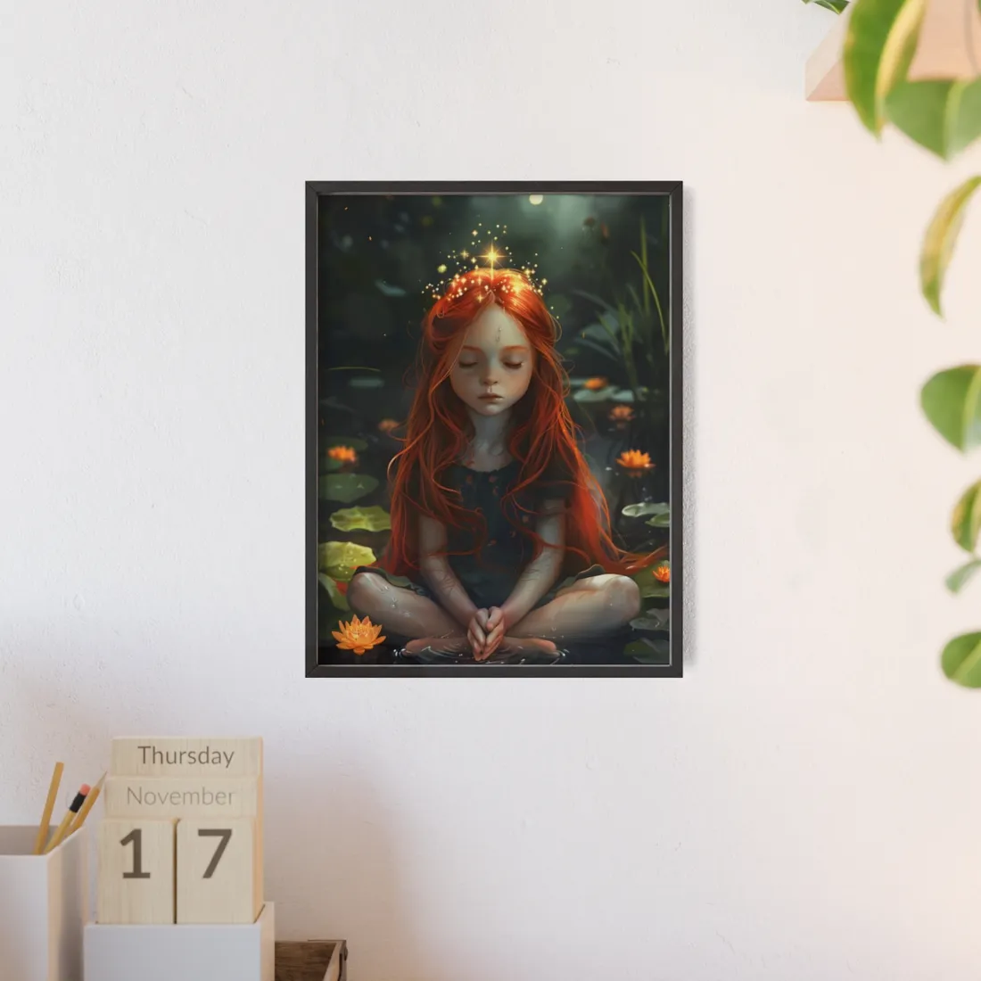 Vibrant Young Girl: Sparkling Red Hair - Framed Poster