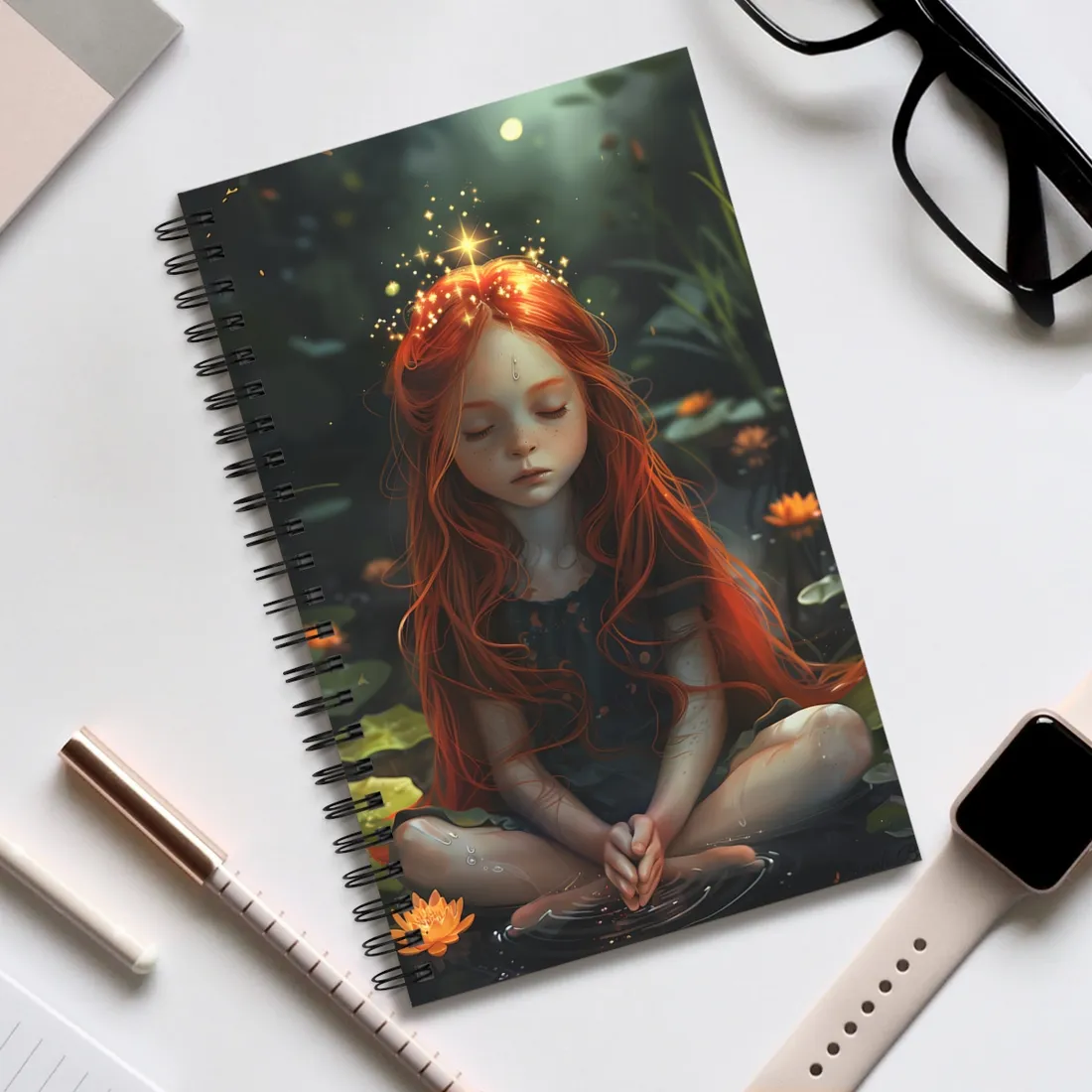 Vibrant Young Girl: Sparkling Red Hair - Spiral Notebook