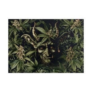 Horned Figure Among Cannabis Leaves Poster