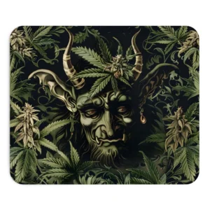 Horned Figure Among Cannabis Leaves Mouse Pad