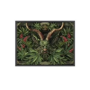 Horned Demon with Leaves Framed Poster