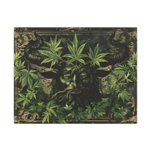 Horned Bearded Face with Leaves Canvas Print