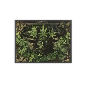 Horned Bearded Face with Leaves Framed Poster