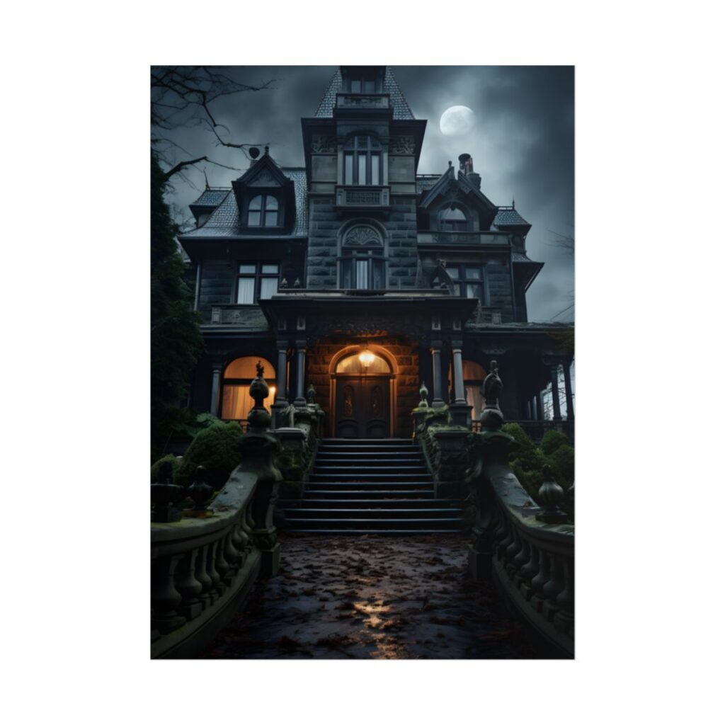 Victorian Haunted Estate: Dark Atmospheric Artwork - Poster