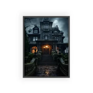 Gothic Mansion at Night Framed Poster