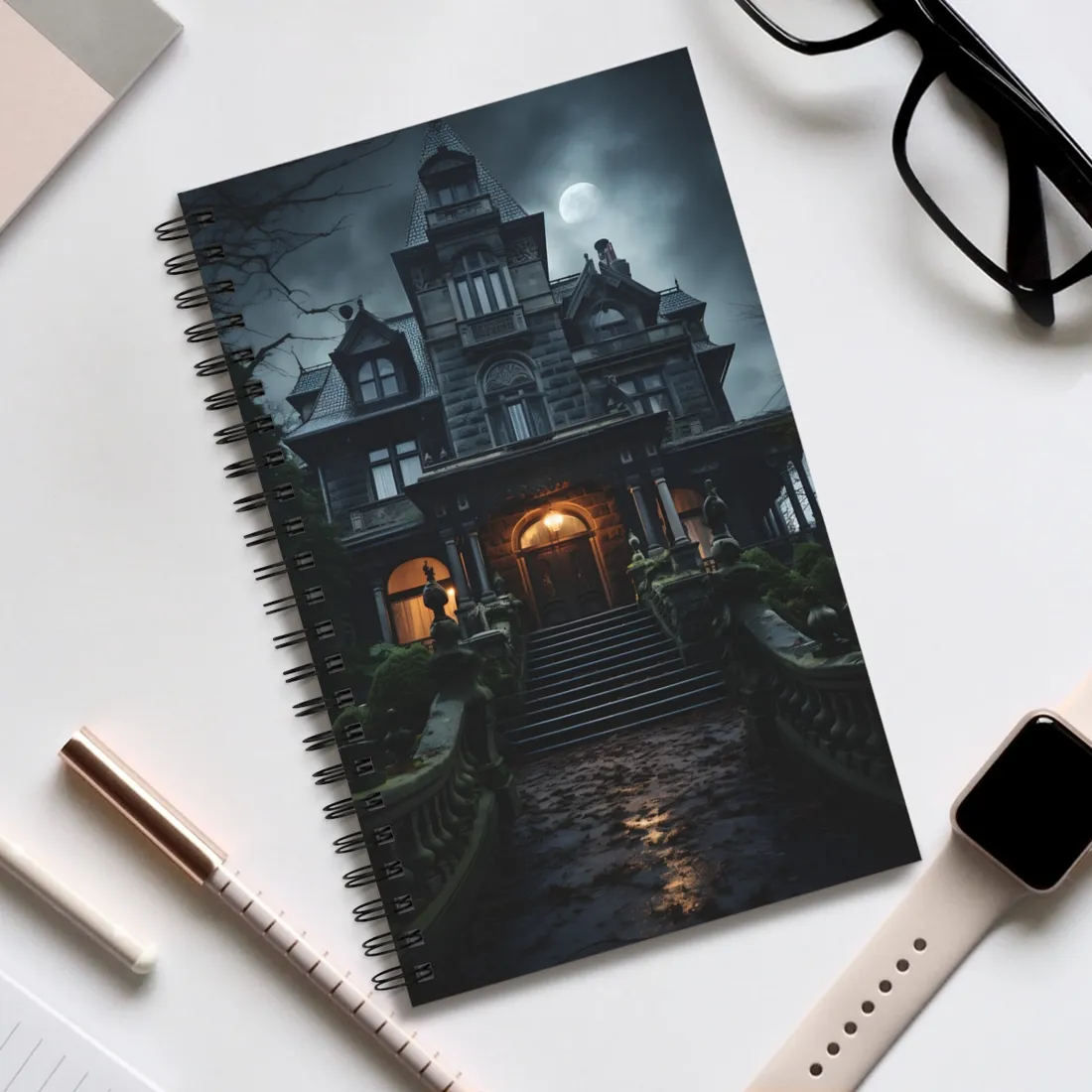 Victorian Haunted Estate: Dark Atmospheric - Spiral Notebook