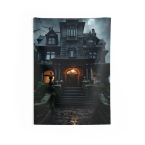 Gothic Mansion at Night Wall Tapestry