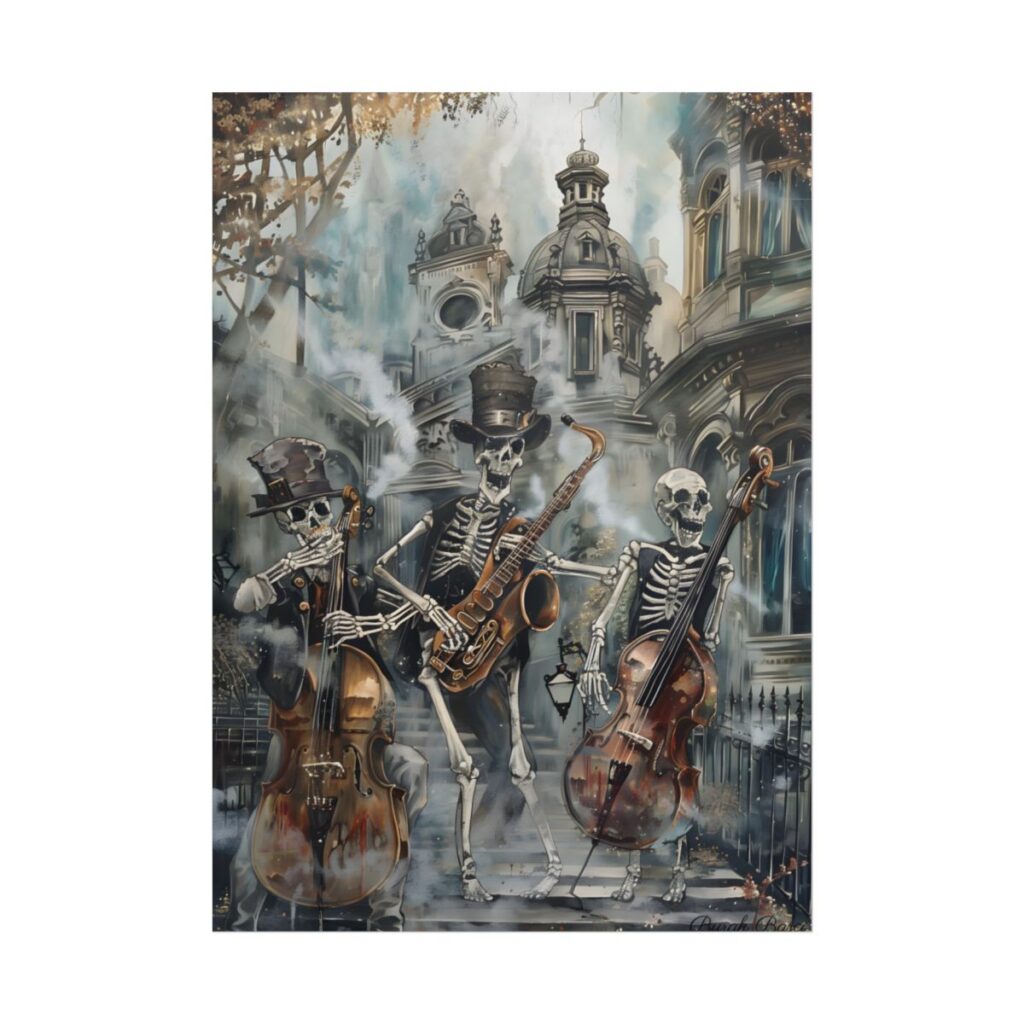 Victorian Lowbrow Jazz: Skeleton Band in Artistic Swing - Poster