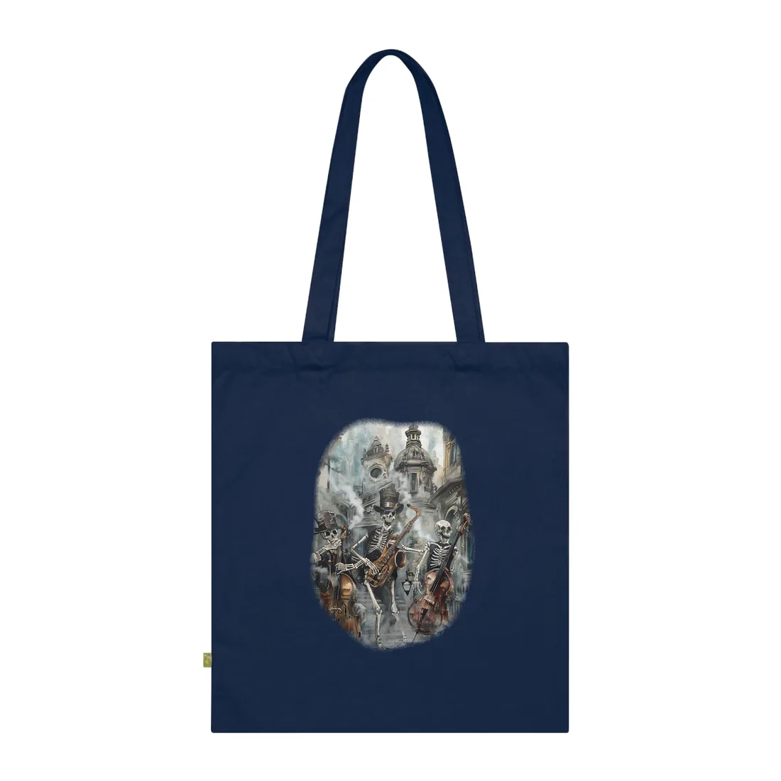 Victorian Lowbrow Jazz: Skeleton Band in Artistic Swing - Tote Bag (French Navy)