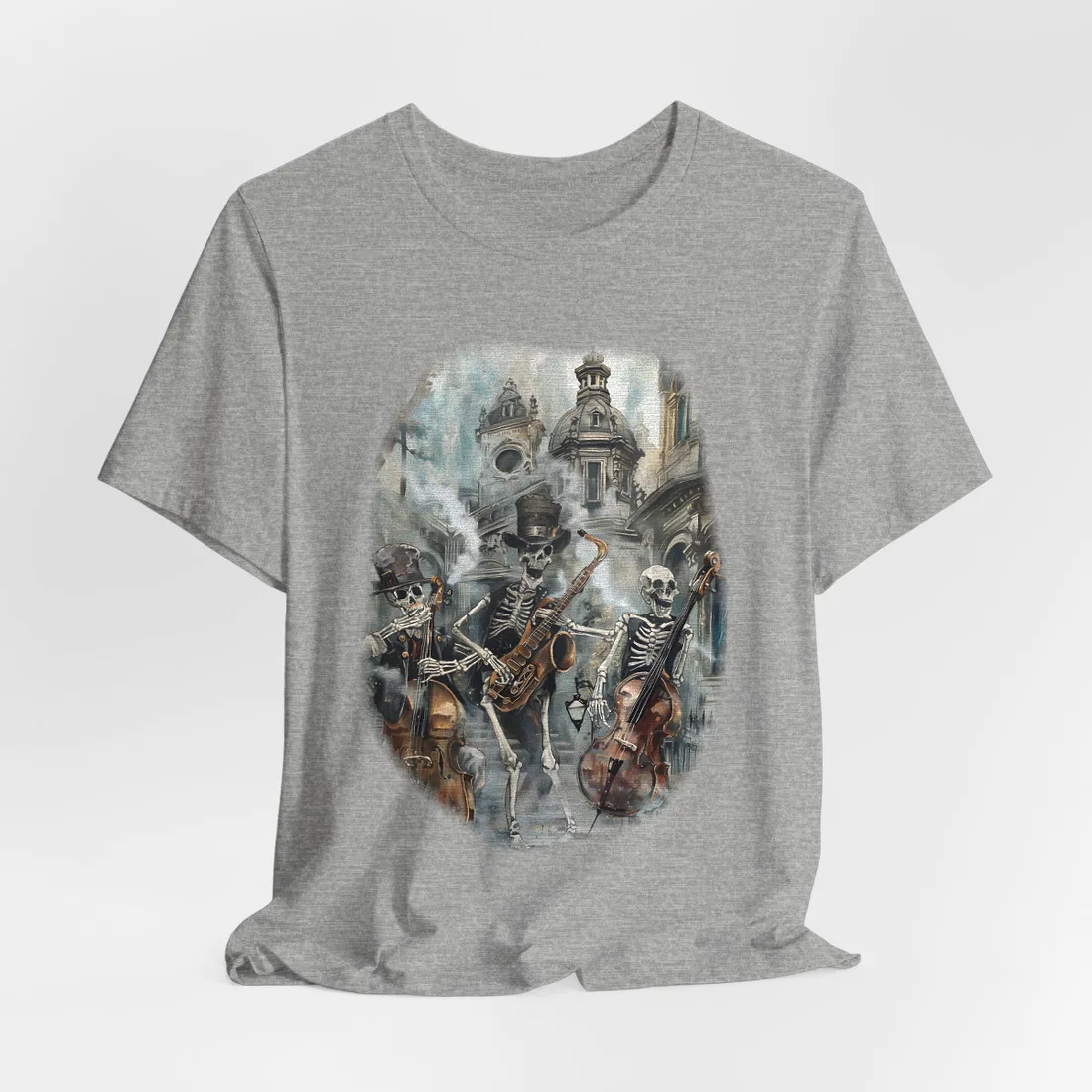 Victorian Lowbrow Jazz: Skeleton Band in Artistic Swing - T-Shirt (Athletic Heather)