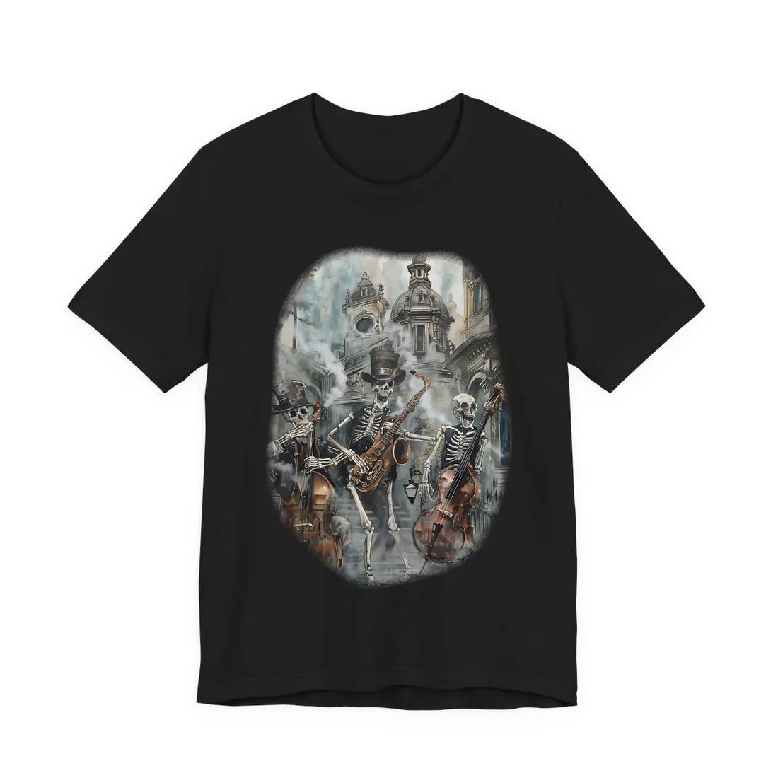Victorian Lowbrow Jazz: Skeleton Band in Artistic Swing - T-Shirt (Black)