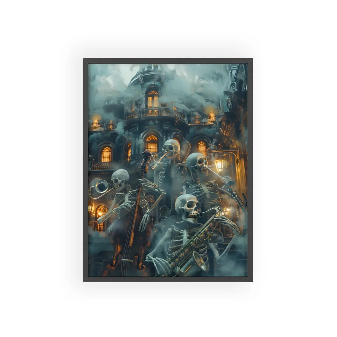 Victorian Lowbrow Skeleton Jazz Band: Dark - Framed Poster