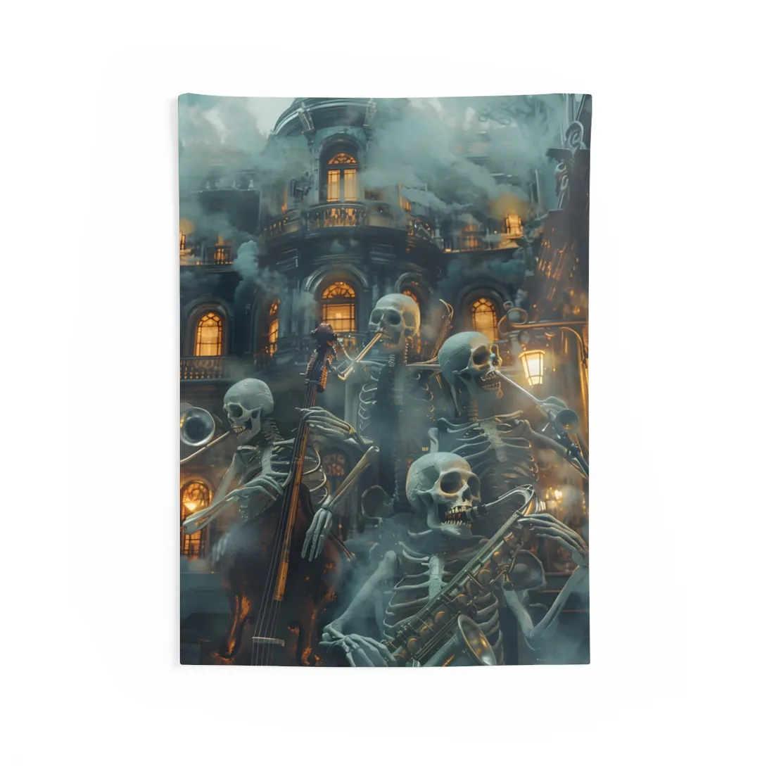 Victorian Lowbrow Skeleton Jazz Band: Dark - Wall Tapestry