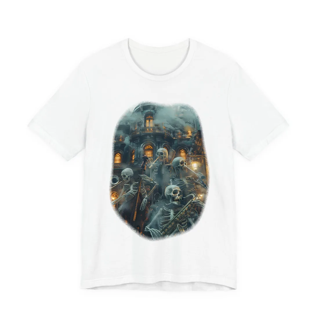 Victorian Lowbrow Skeleton Jazz Band: Dark - T-Shirt (White)