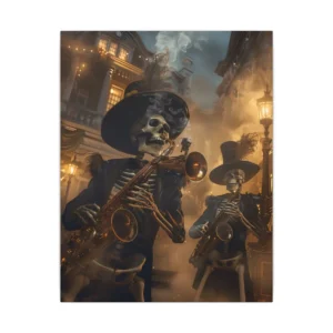 Skeleton Musicians Playing Saxophones Canvas Print