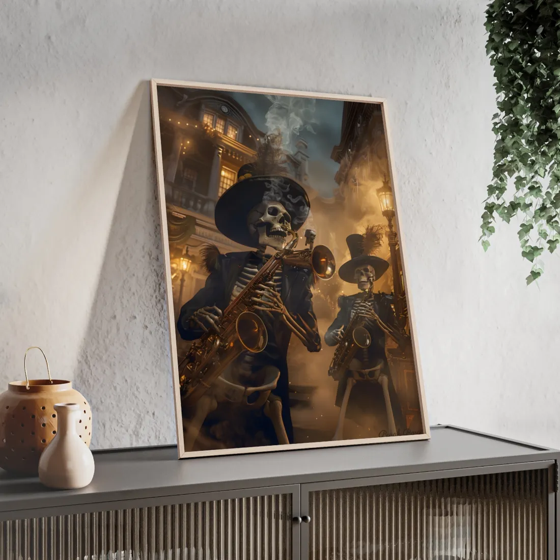 Victorian Skeleton Jazz Band: Lowbrow Artwork in Swing - Framed Poster