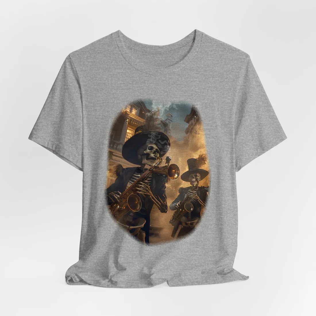 Victorian Skeleton Jazz Band: Lowbrow Artwork in Swing - T-Shirt (Athletic Heather)