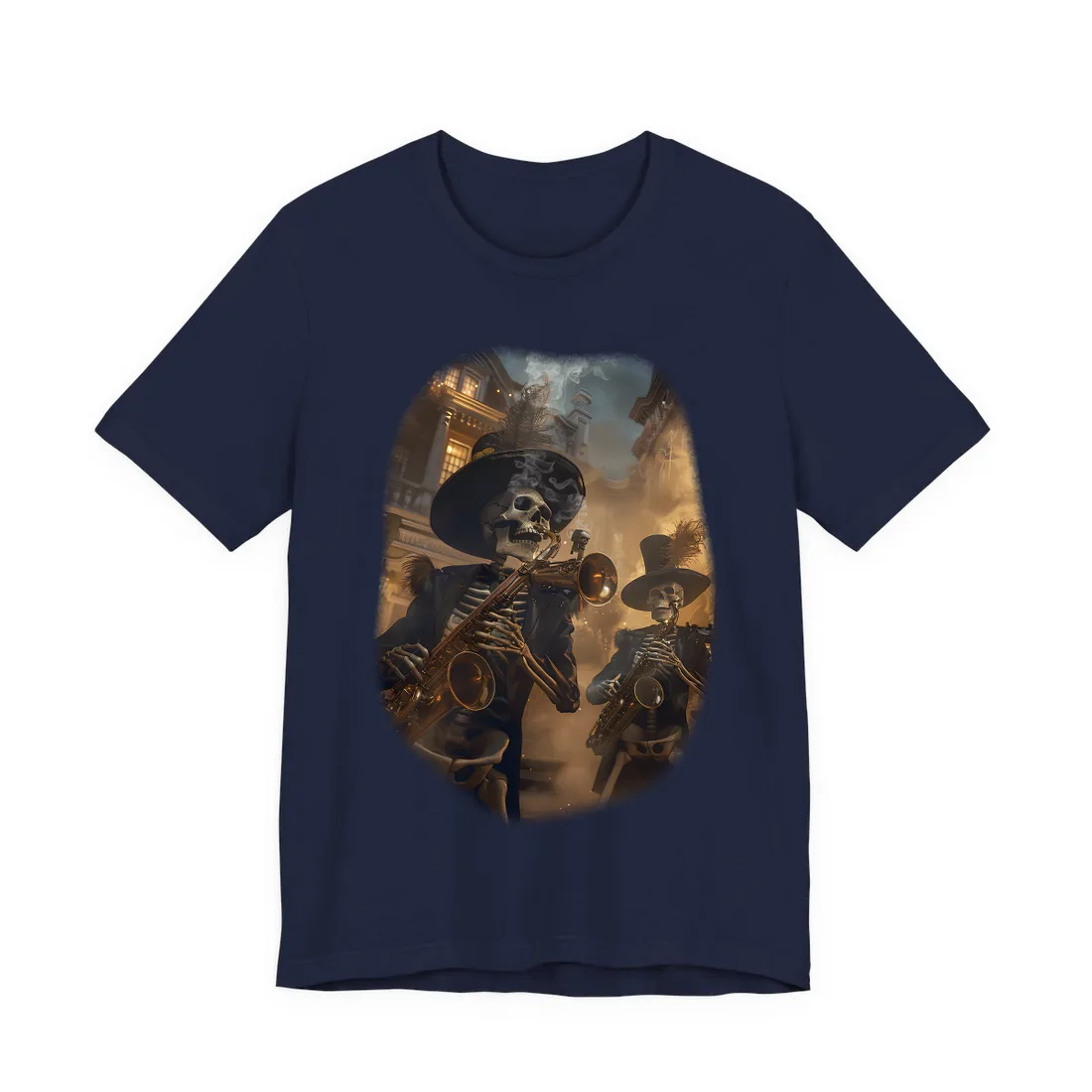 Victorian Skeleton Jazz Band: Lowbrow Artwork in Swing - T-Shirt (Navy)