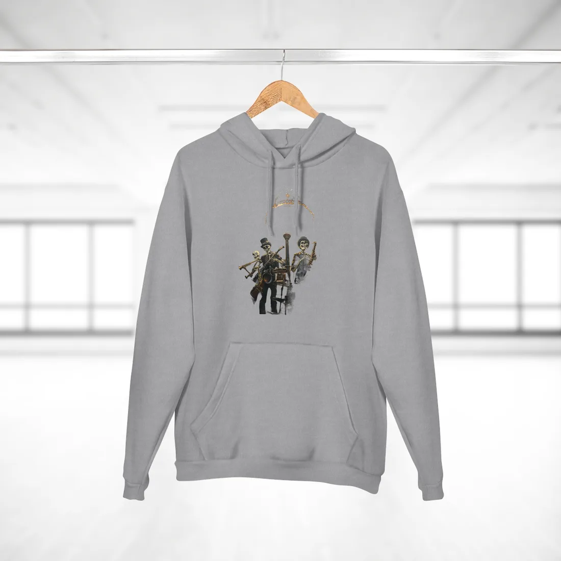Victorian Skeleton Jazz Band: Nostalgic Lowbrow Art Piece - Hoodie (Heather Grey)