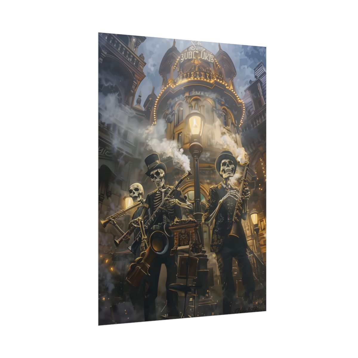 Victorian Skeleton Jazz Band: Nostalgic Lowbrow Art Piece - Poster