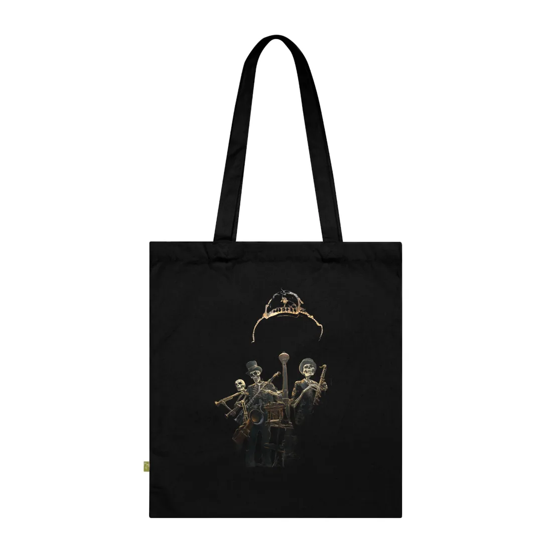 Victorian Skeleton Jazz Band: Nostalgic Lowbrow Art Piece - Tote Bag (Black)