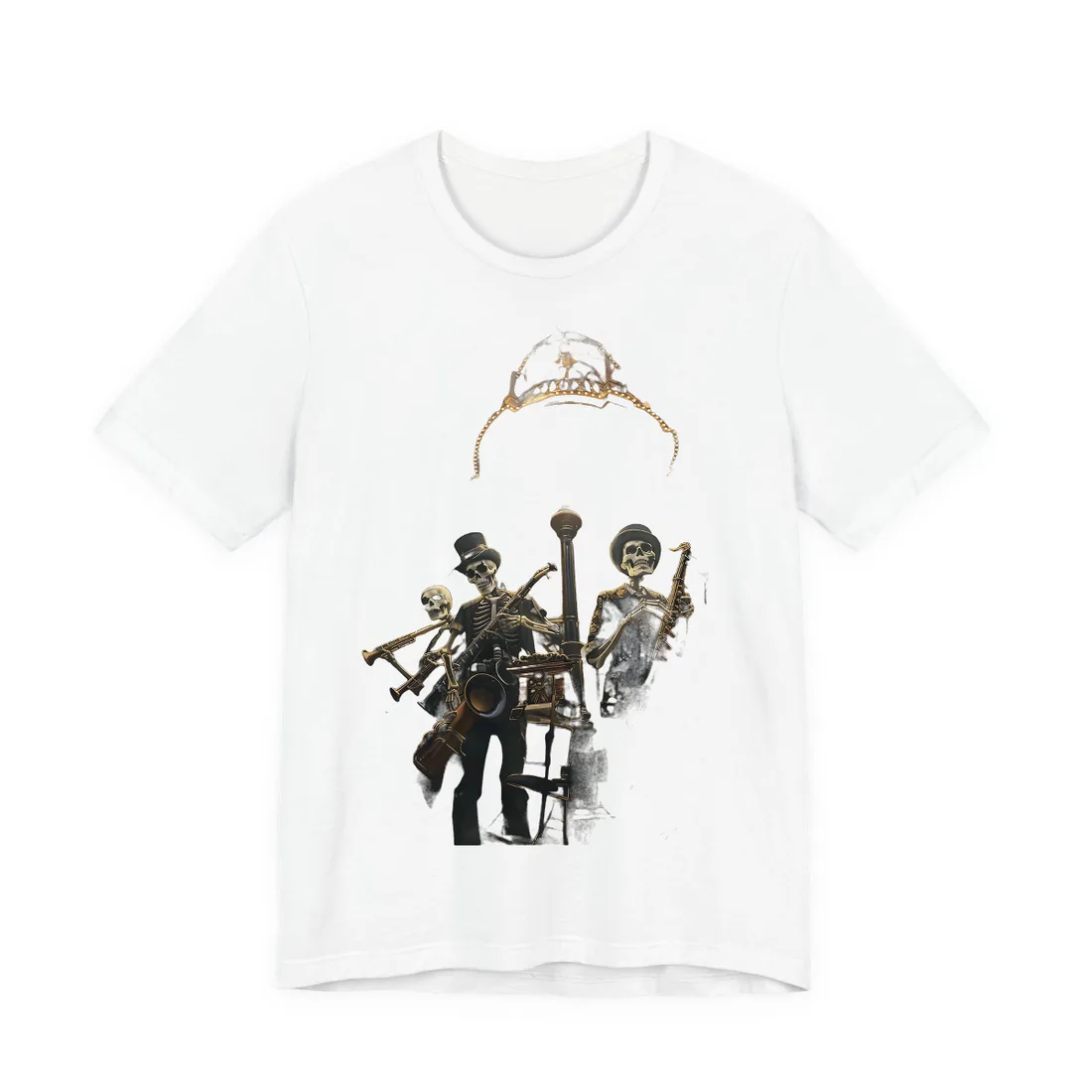 Victorian Skeleton Jazz Band: Nostalgic Lowbrow Art Piece - T-Shirt (White)