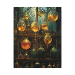 Glass Flasks on Shelves Canvas Print