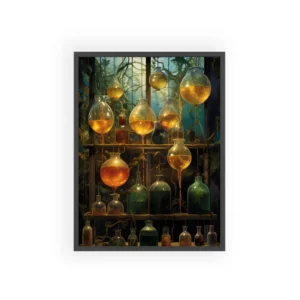 Glass Flasks on Shelves Framed Poster