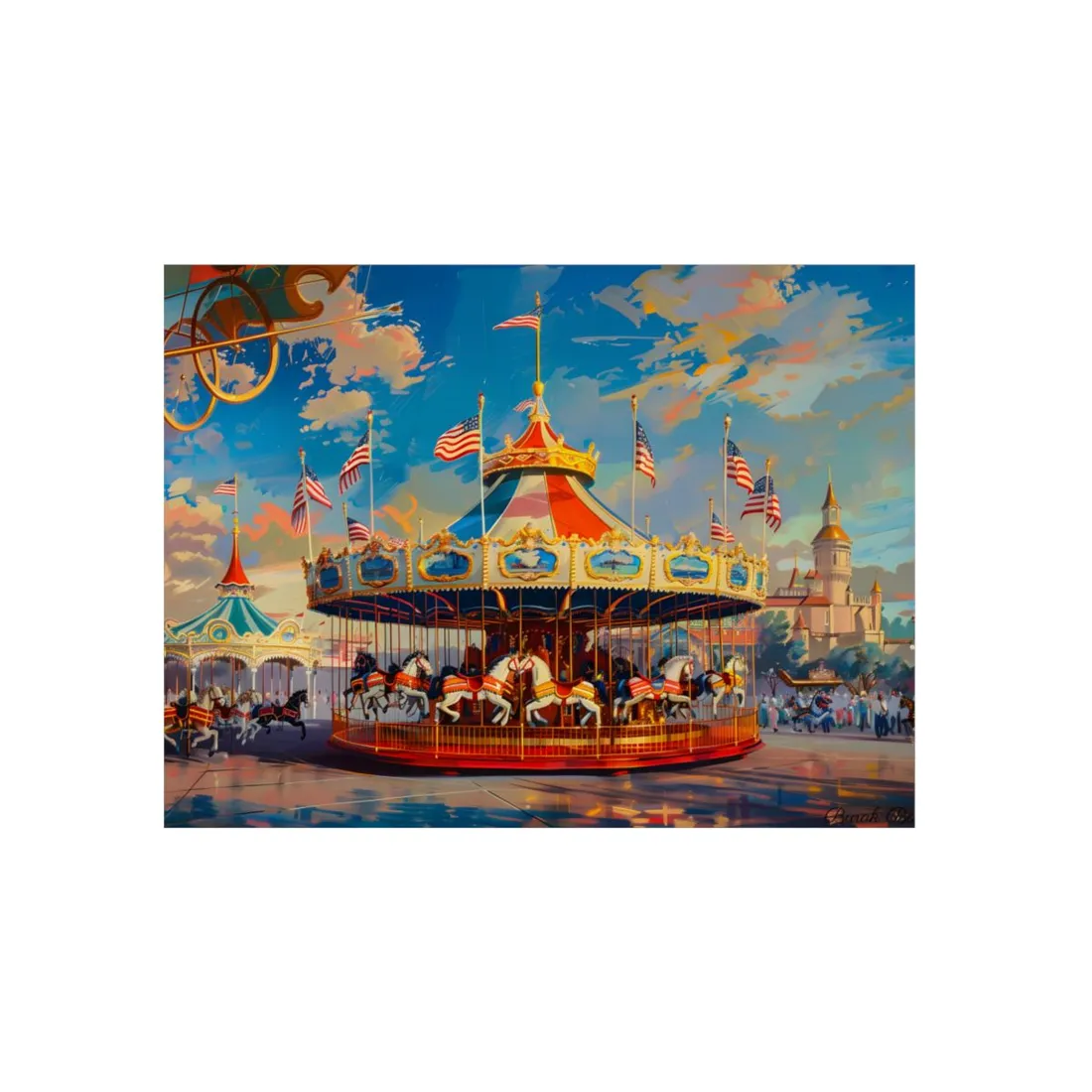 Vintage American Carousel Poster: Stars and Stripes Merry-Go-Round - Metal Poster