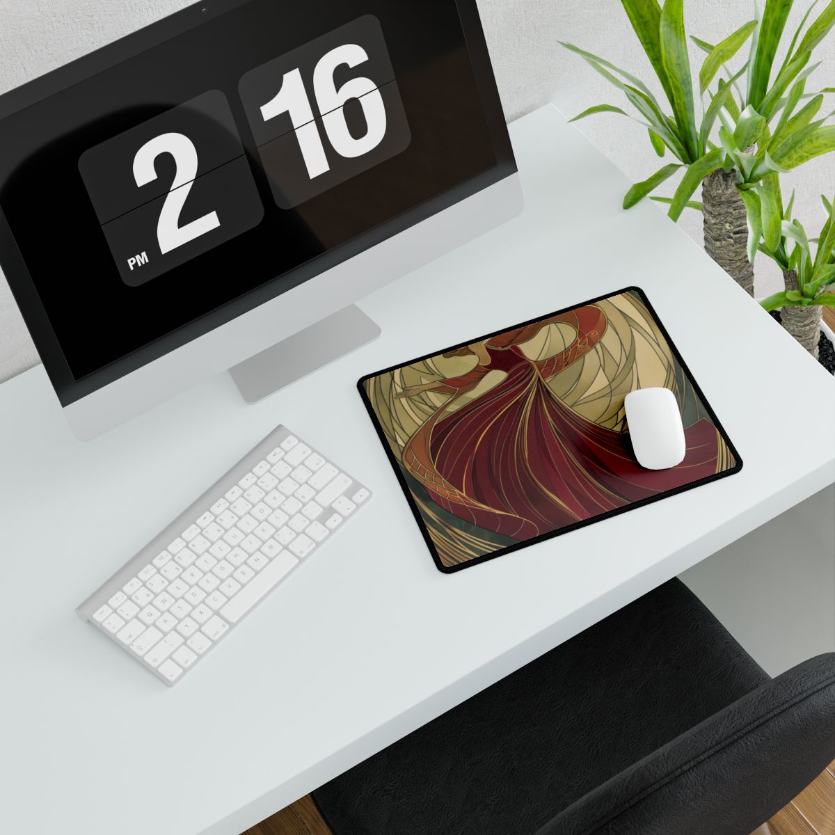 Vintage Art Nouveau Elegance: Black & White Poster - Desk Mat