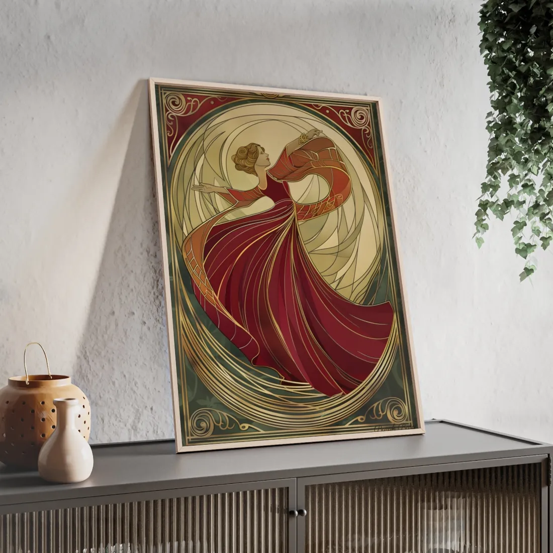 Vintage Art Nouveau Elegance: Black & White Poster - Framed Poster