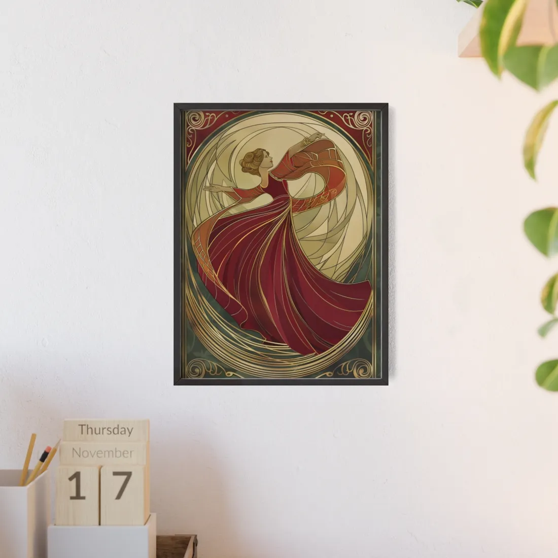 Vintage Art Nouveau Elegance: Black & White Poster - Framed Poster
