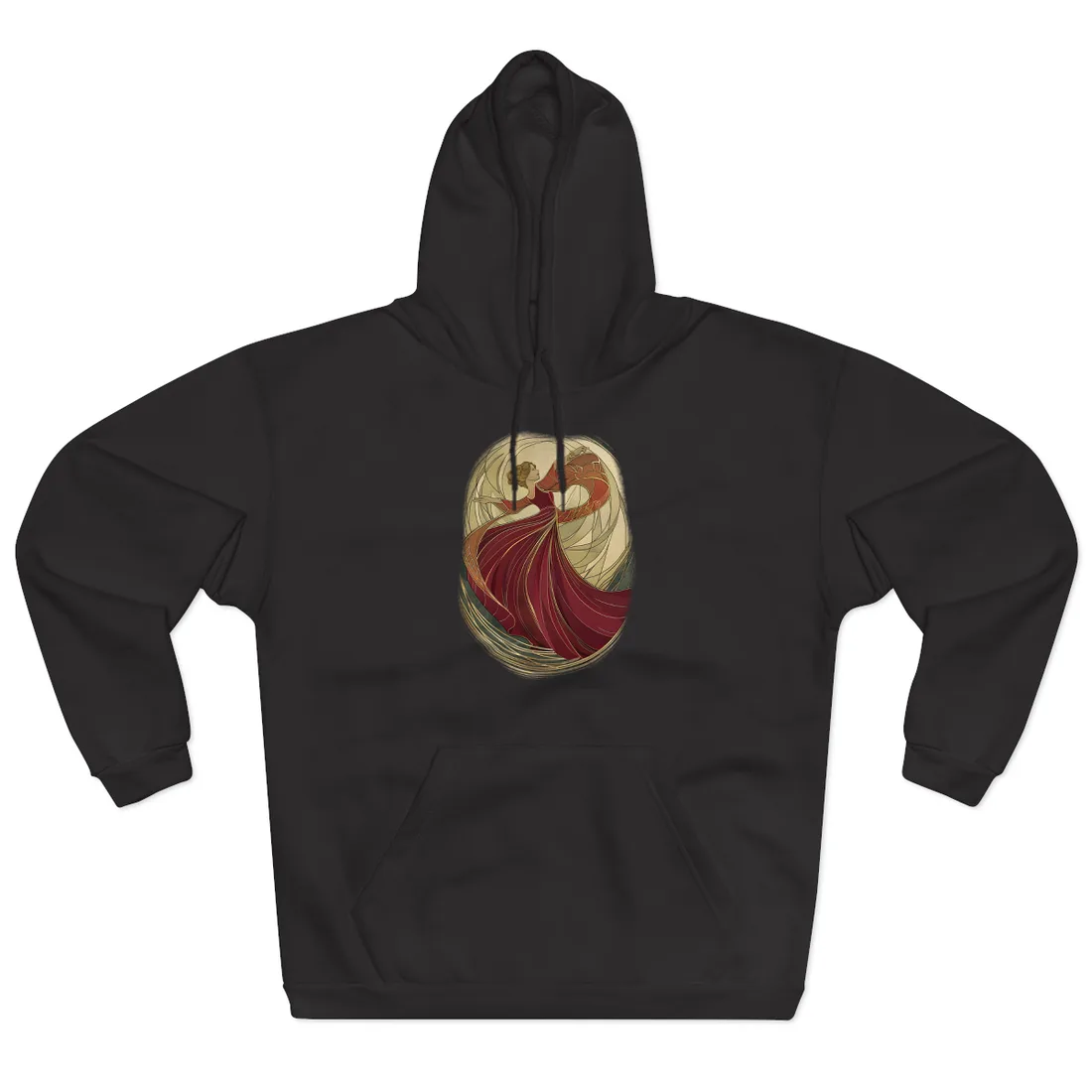 Vintage Art Nouveau Elegance: Black & White Poster - Hoodie (Black)