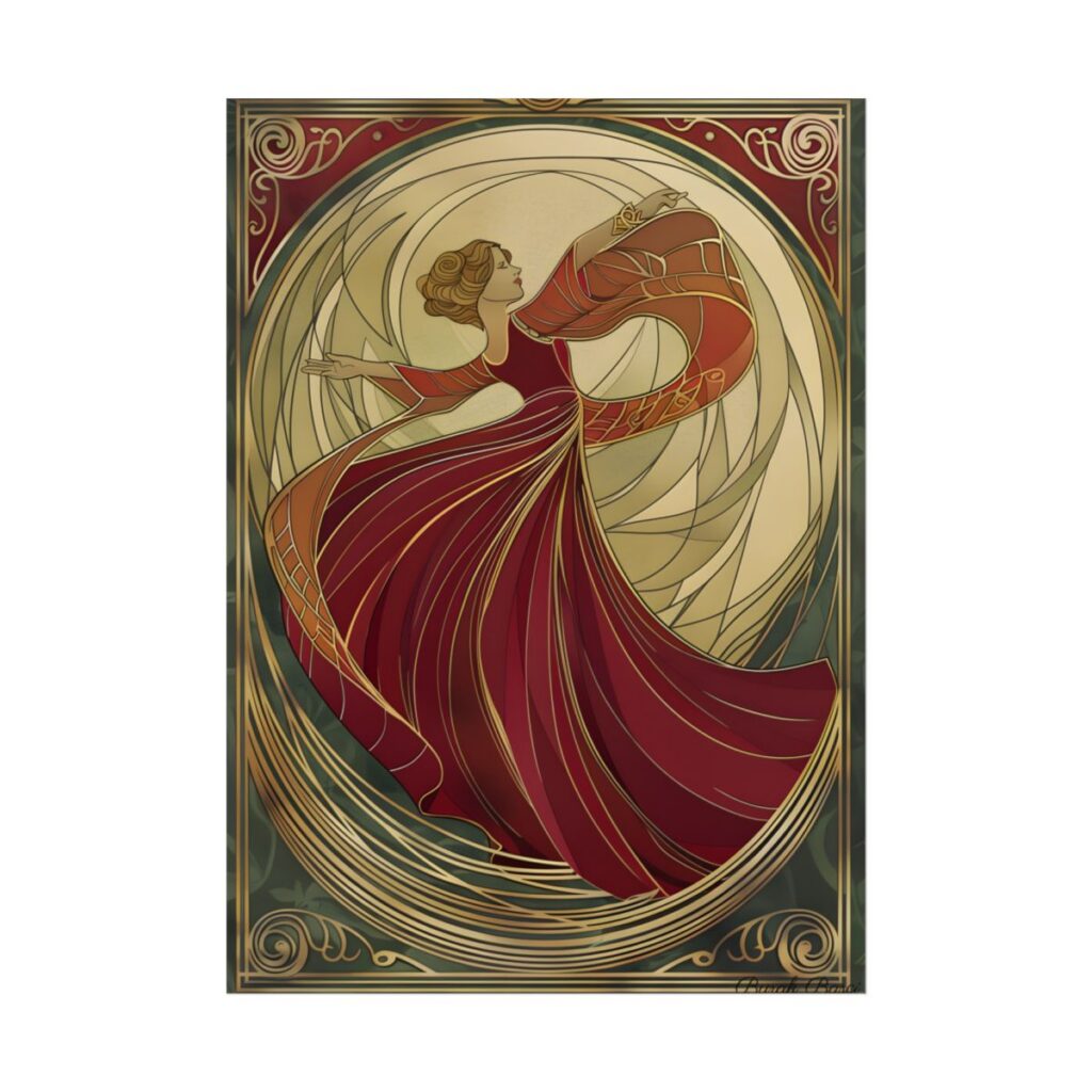 Vintage Art Nouveau Elegance: Black & White Poster - Poster