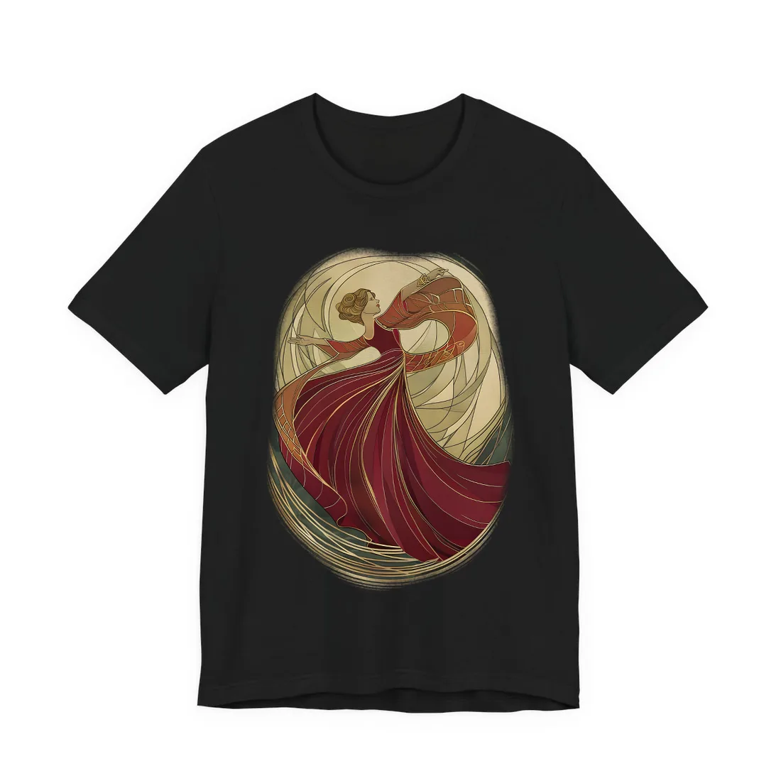 Vintage Art Nouveau Elegance: Black & White Poster - T-Shirt (Black)