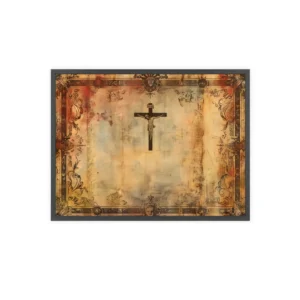 Crucifix on Antique Parchment Framed Poster
