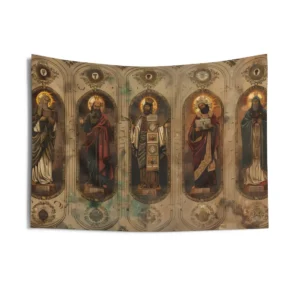 Five Haloed Figures Wall Tapestry