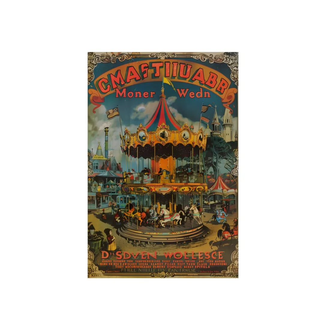 Vintage Carnival Poster: Ornate Carousel - Metal Poster